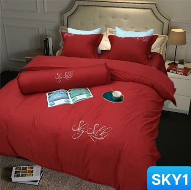 BỘ DRAP LỤA COTTON 1 MÀU SKY SILk
