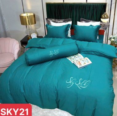 BỘ DRAP LỤA COTTON 1 MÀU SKY SILk
