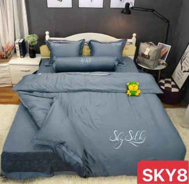 BỘ DRAP LỤA COTTON 1 MÀU SKY SILk