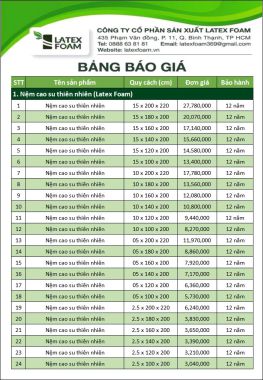 NỆM CAO SU THIÊN NHIÊN LATEX FOAM